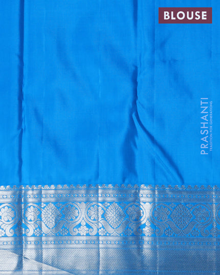 Pure kanjivaram silk saree light pink and cs blue with silver & gold zari woven floral butta weaves and silver zari woven border