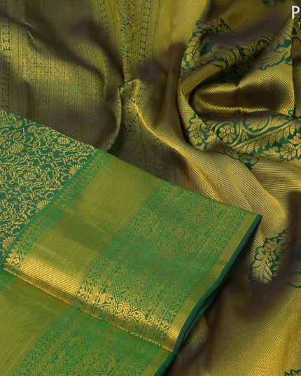 Pure kanjivaram silk saree green with allover zari woven brocade weaves and zari woven border