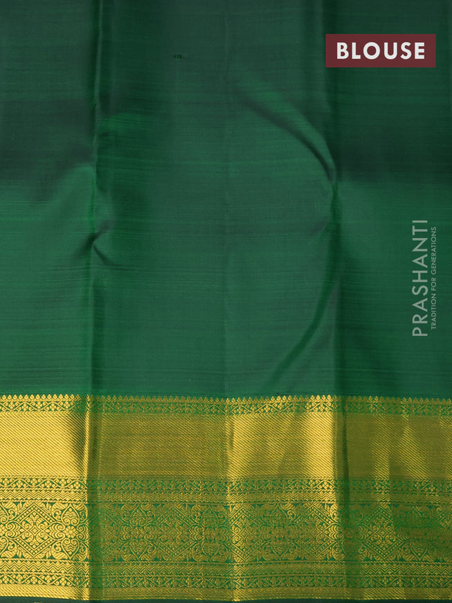 Pure kanjivaram silk saree green with allover zari woven brocade weaves and zari woven border