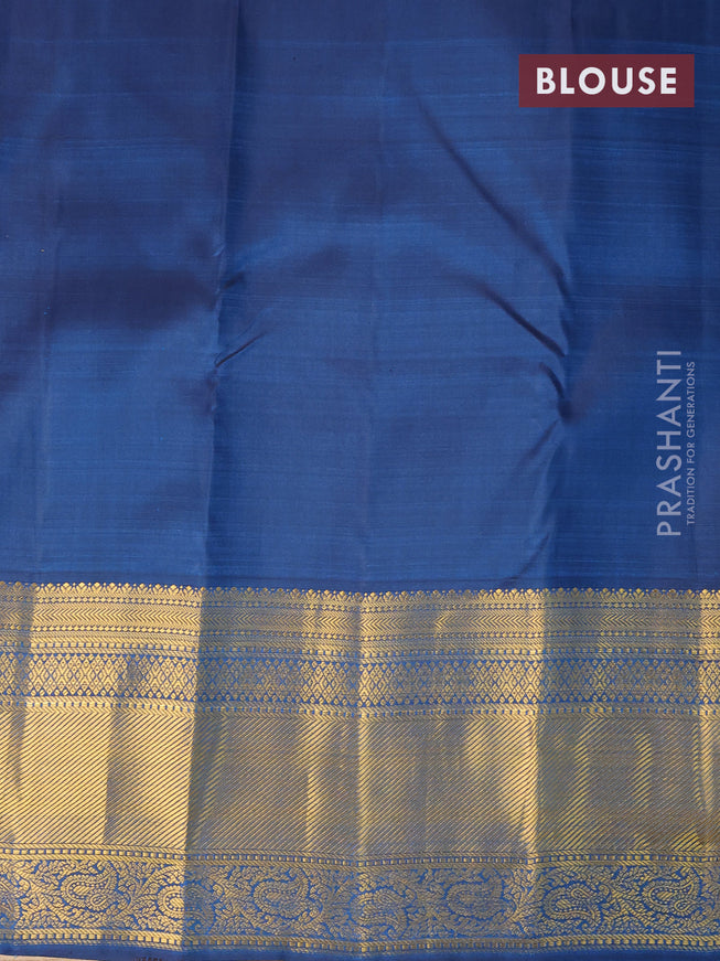 Pure kanjivaram silk saree peacock blue with allover zari woven brocade weaves and zari woven border