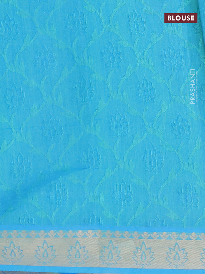 Coimbatore cotton saree cs blue and beige with allover self emboss and thread woven border
