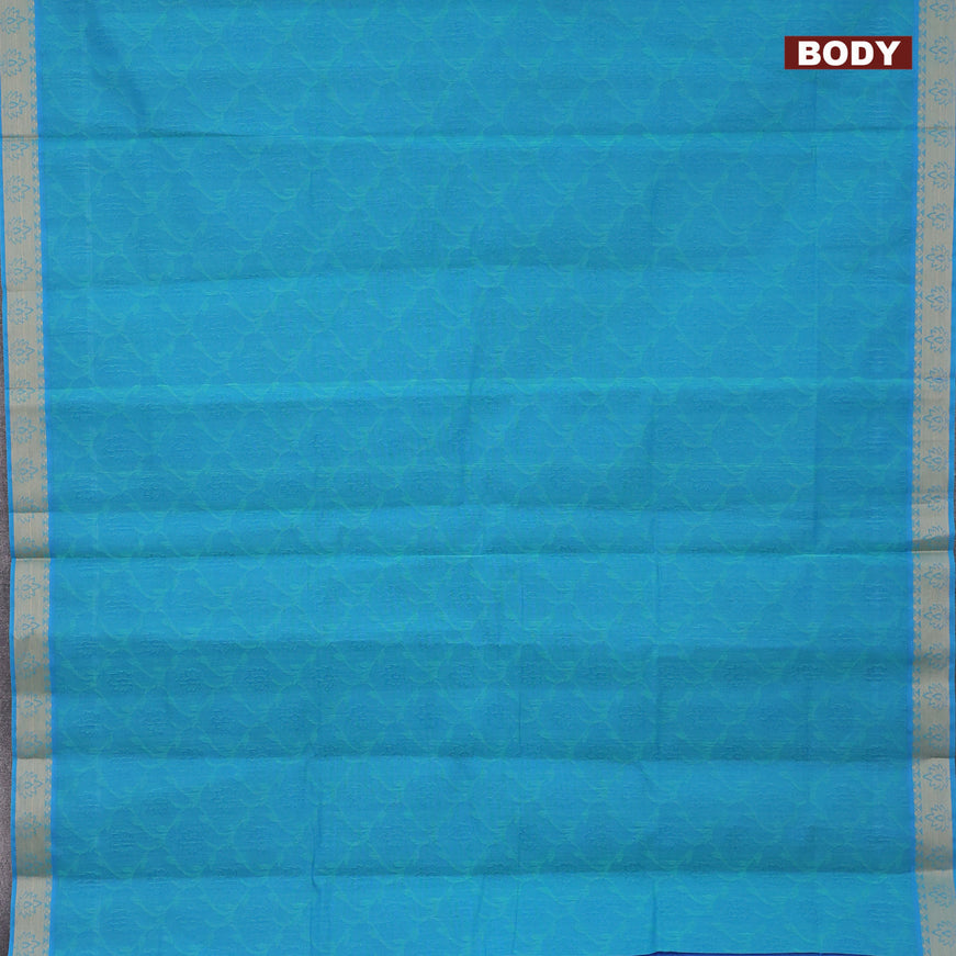 Coimbatore cotton saree dual shade of blue and cs blue with allover self emboss and thread woven border