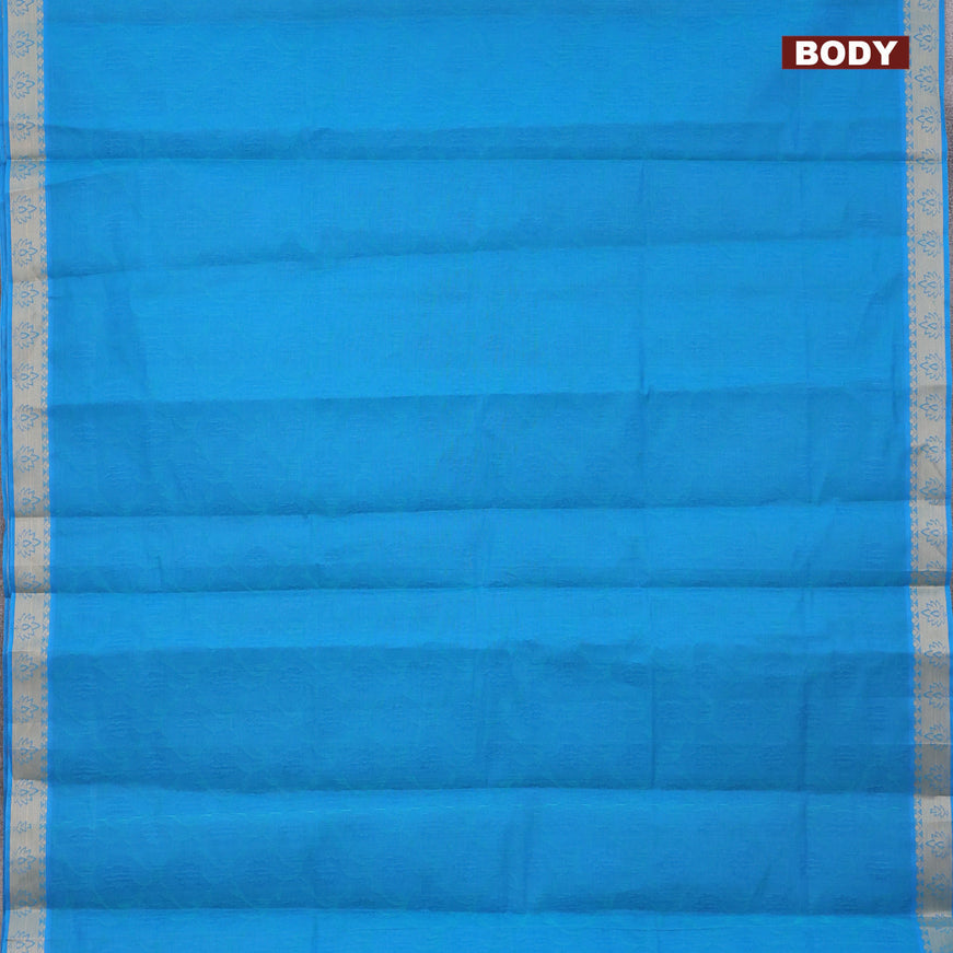 Coimbatore cotton saree blue and cs blue with allover self emboss and thread woven border