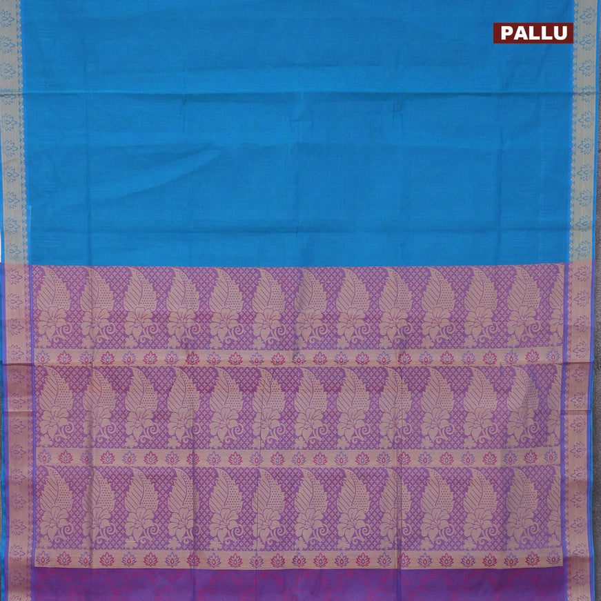 Coimbatore cotton saree dual shade of blue and dual shade of purple with allover self emboss and thread woven border
