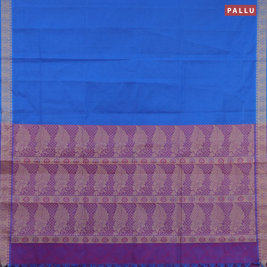 Coimbatore cotton saree blue and dual shade of purple with allover self emboss and thread woven border