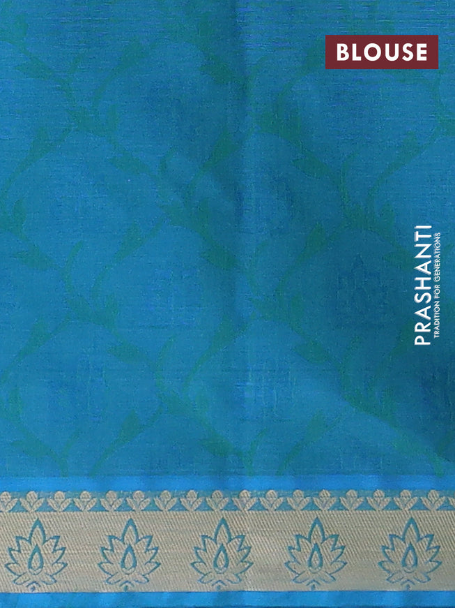 Coimbatore cotton saree cs blue and dual shade of greenish blue with allover self emboss and thread woven border