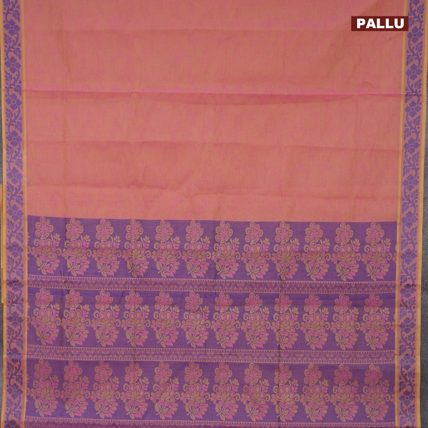 Coimbatore cotton saree dual shade of blue and blue with allover self emboss and thread woven border