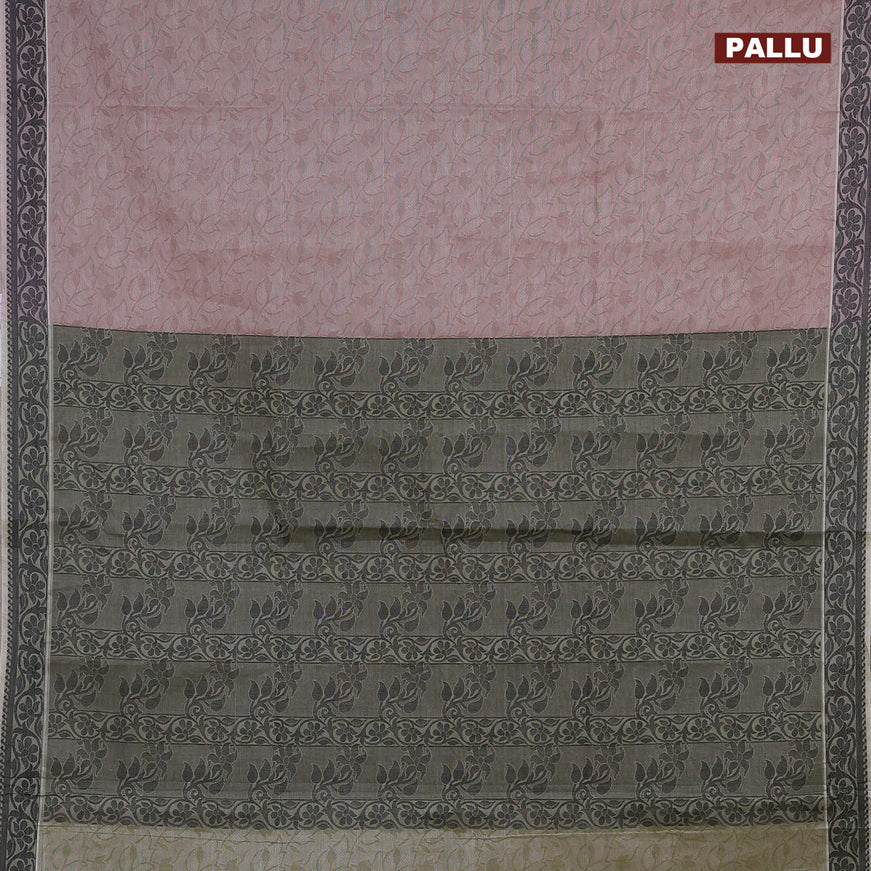 Coimbatore cotton saree pastel brown and sap green shade with allover self emboss and thread woven border