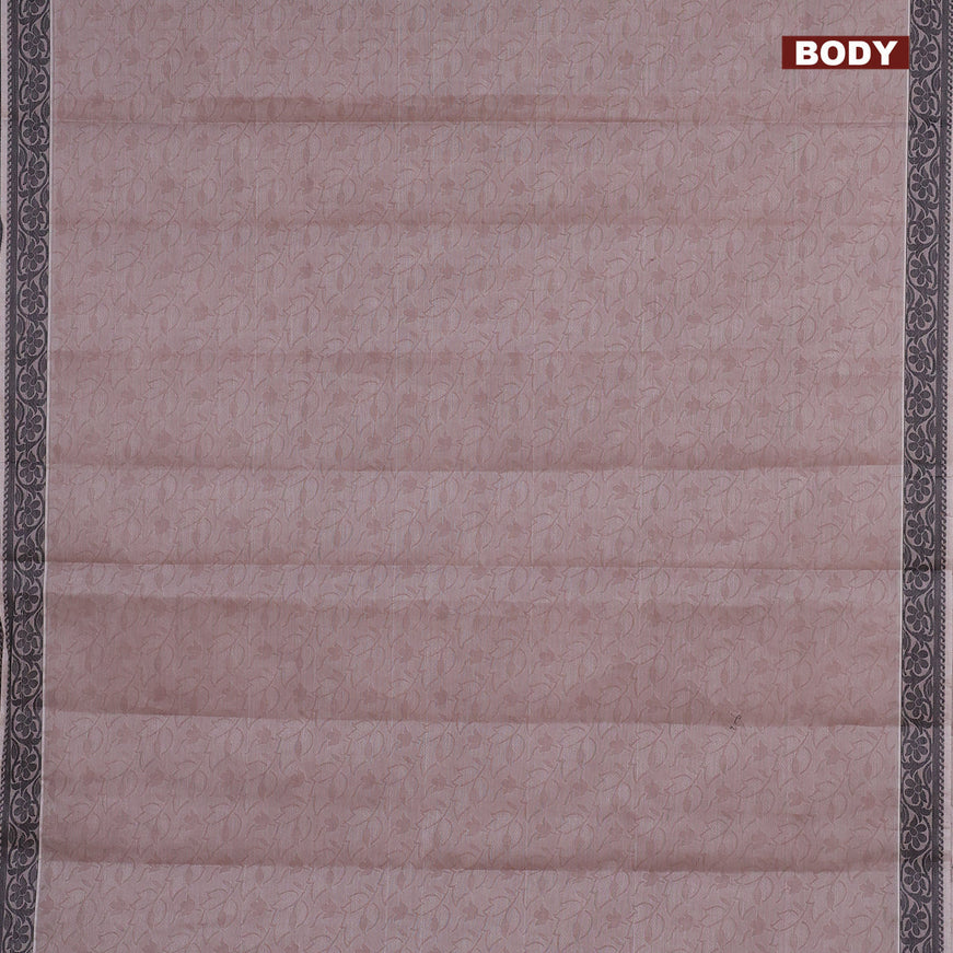 Coimbatore cotton saree pastel brown shade and grey shade with allover self emboss and thread woven border