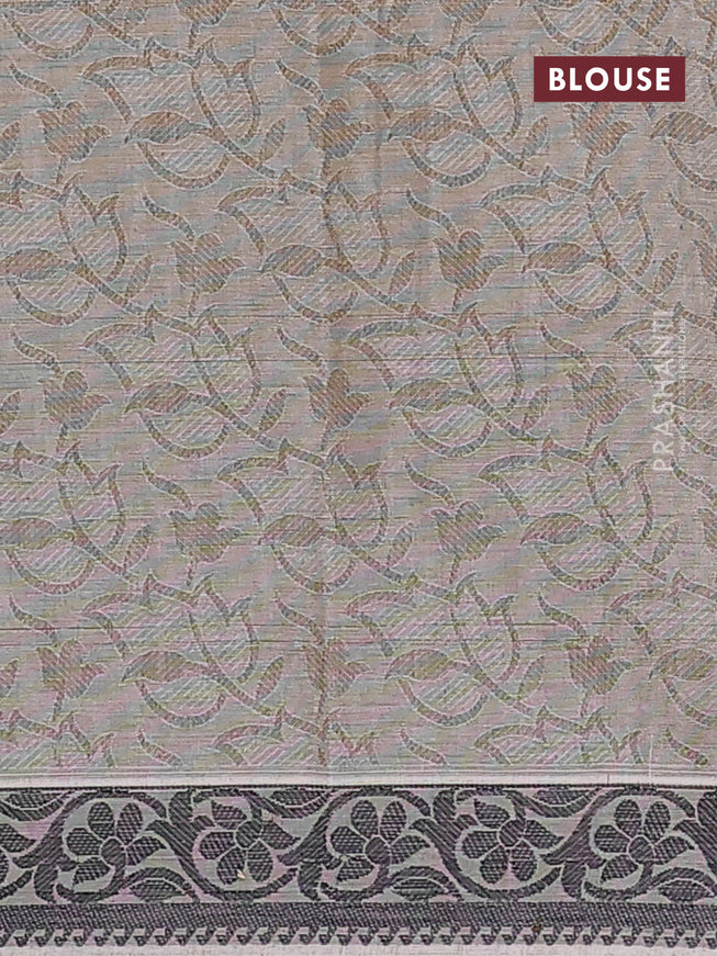 Coimbatore cotton saree sap green and grey shade with allover self emboss and thread woven border