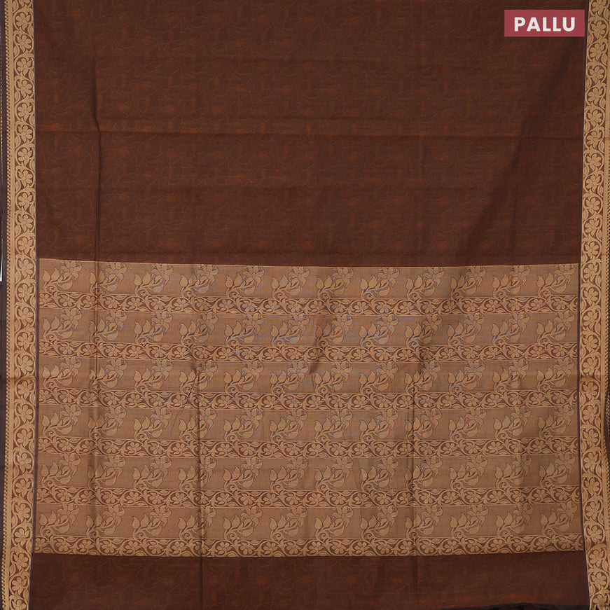 Coimbatore cotton saree brown and beige with allover self emboss and thread woven border