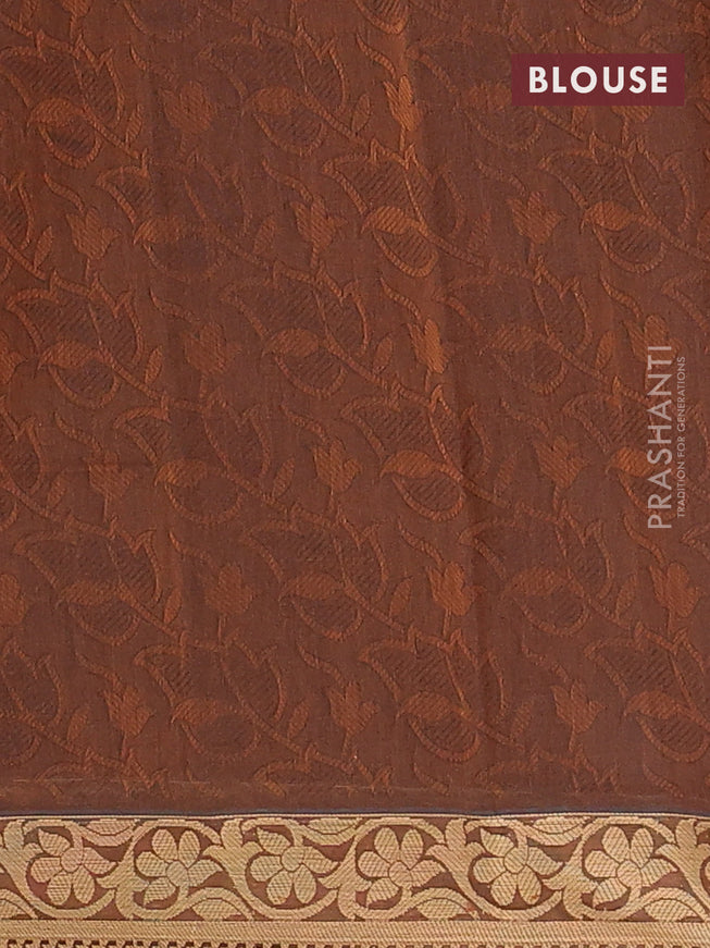 Coimbatore cotton saree brown and beige with allover self emboss and thread woven border