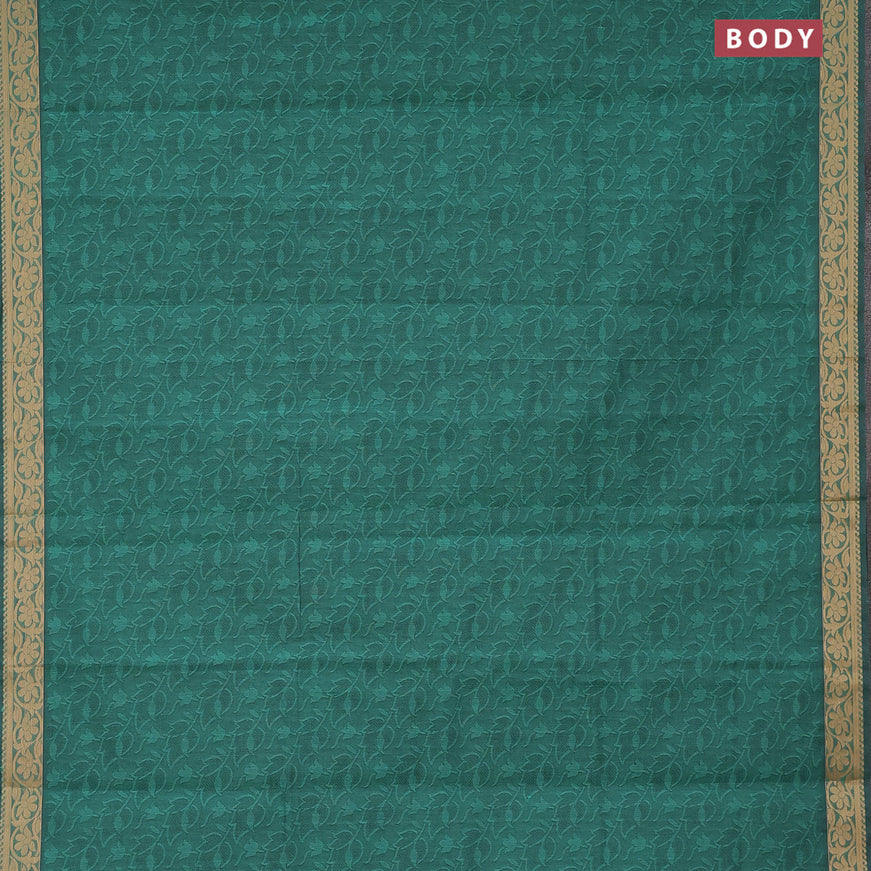 Coimbatore cotton saree peacock green and beige with allover self emboss and thread woven border