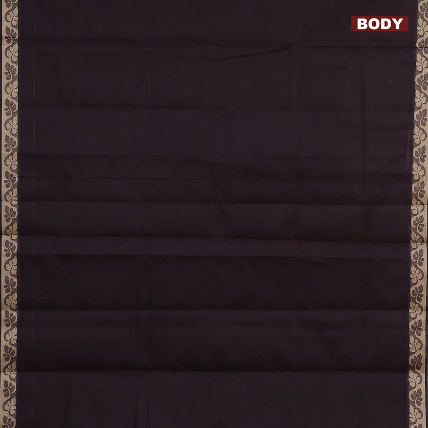 Coimbatore cotton saree dark coffee brown and green with allover self emboss and thread woven border