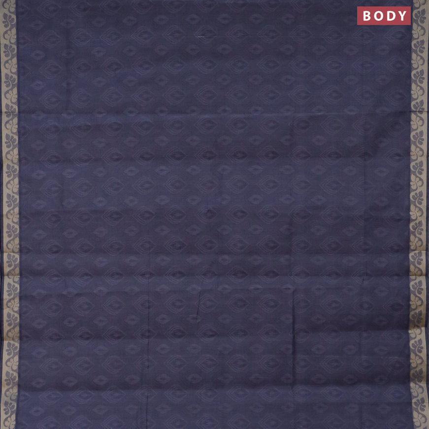 Coimbatore cotton saree grey and navy blue with allover self emboss and thread woven border