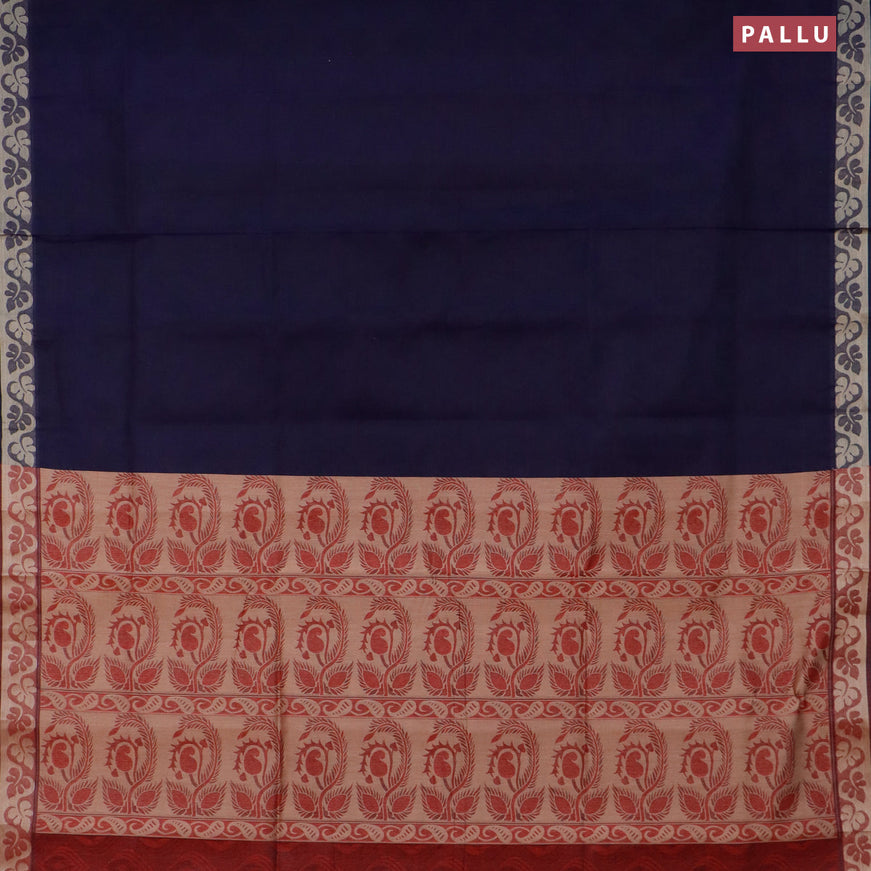 Coimbatore cotton saree navy blue and maroon with allover self emboss and thread woven border