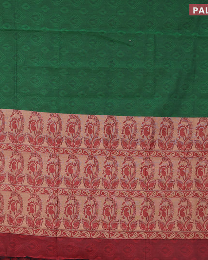 Coimbatore cotton saree green and maroon with allover self emboss and thread woven border