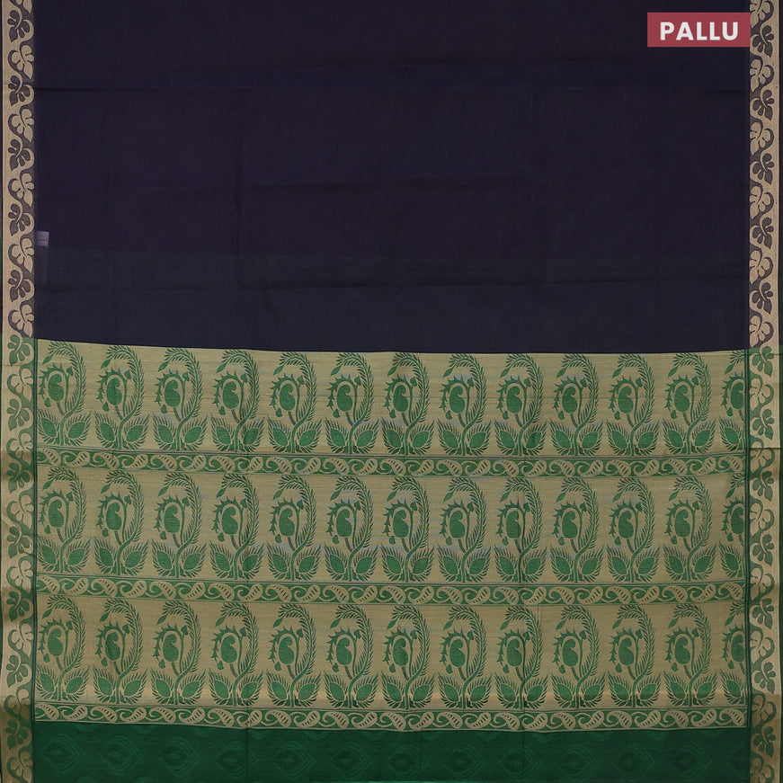 Coimbatore cotton saree navy blue and green with allover self emboss and thread woven border