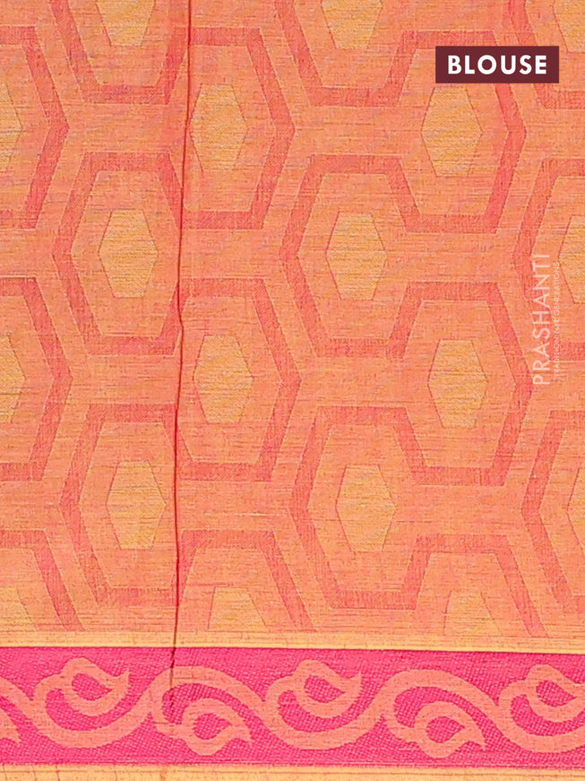 Coimbatore cotton saree dual shade of mustard yellow and pink with allover self emboss and thread woven border
