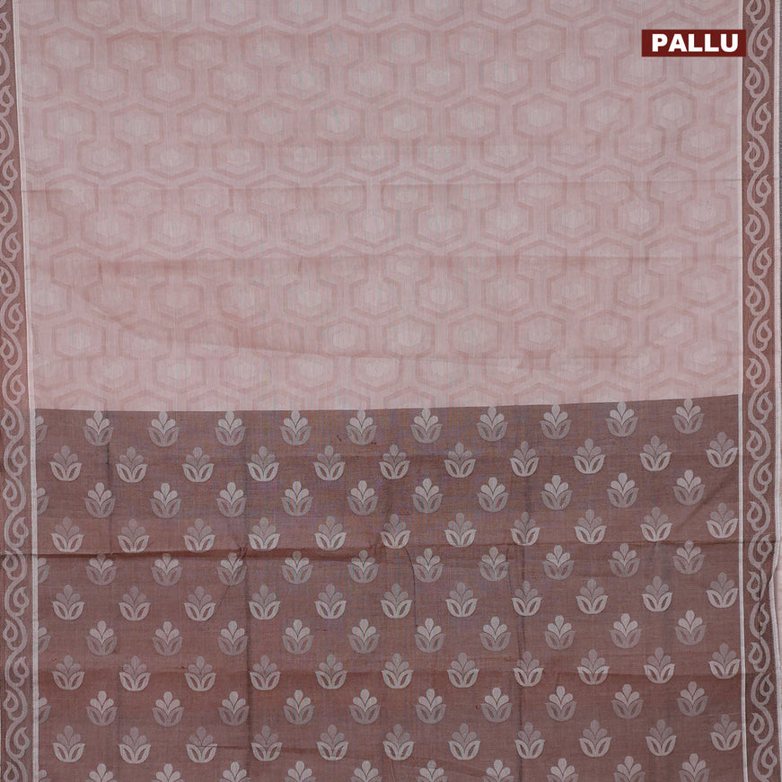 Coimbatore cotton saree pasteal brown and grey shade with allover self emboss and thread woven border