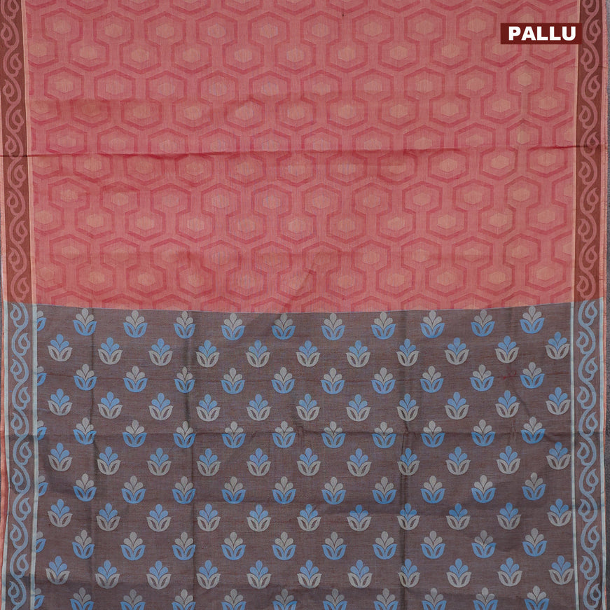 Coimbatore cotton saree red shade and brown blue with allover self emboss and thread woven border