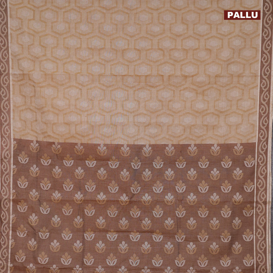 Coimbatore cotton saree beige and brown with allover self emboss and thread woven border