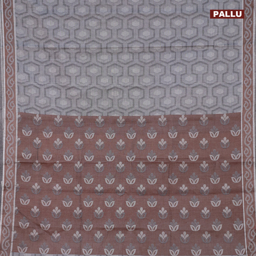 Coimbatore cotton saree grey and brown with allover self emboss and thread woven border