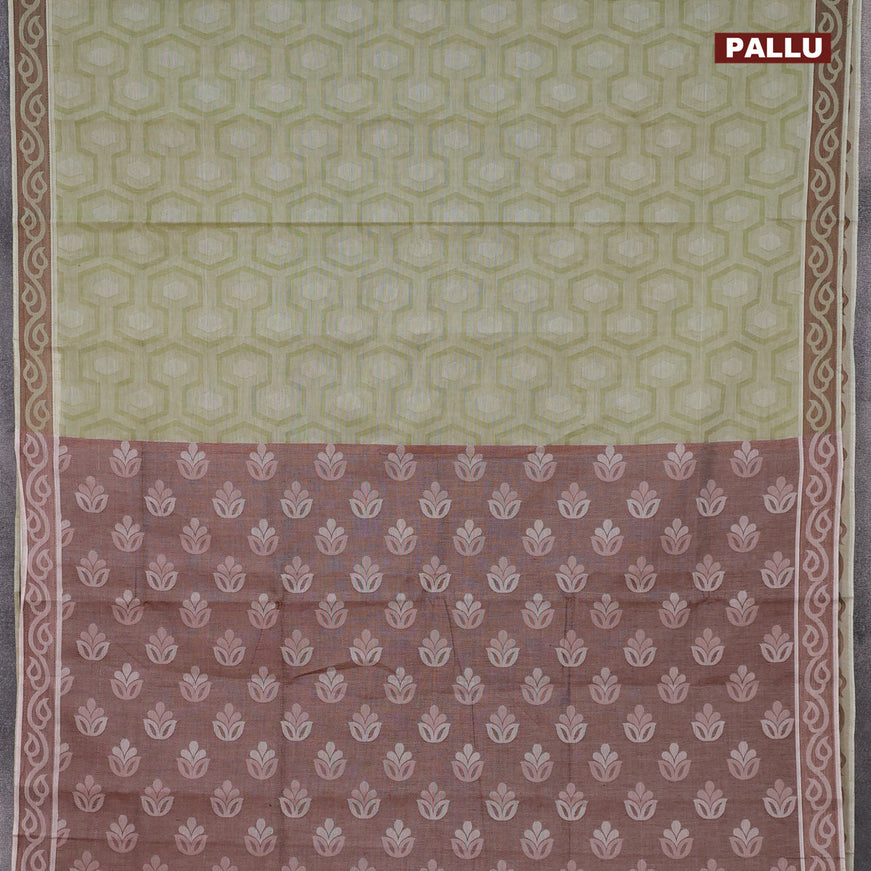 Coimbatore cotton saree green shade and brown shade with allover self emboss and thread woven border