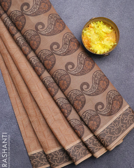 Coimbatore cotton saree brown and black with allover self emboss and thread woven border