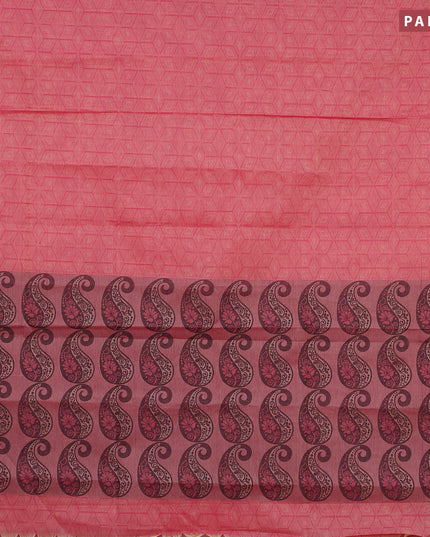 Coimbatore cotton saree pink and black with allover self emboss and thread woven border