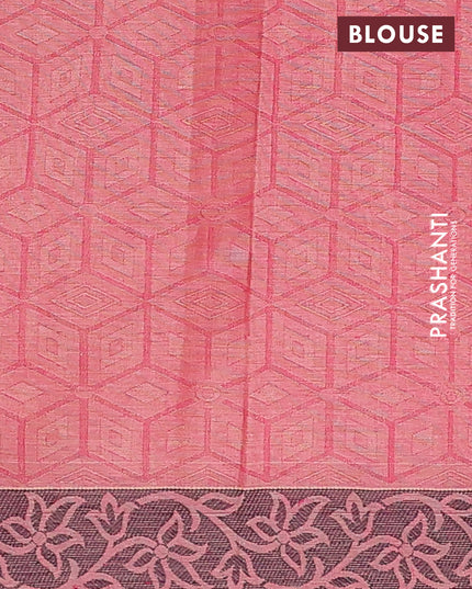 Coimbatore cotton saree pink and black with allover self emboss and thread woven border