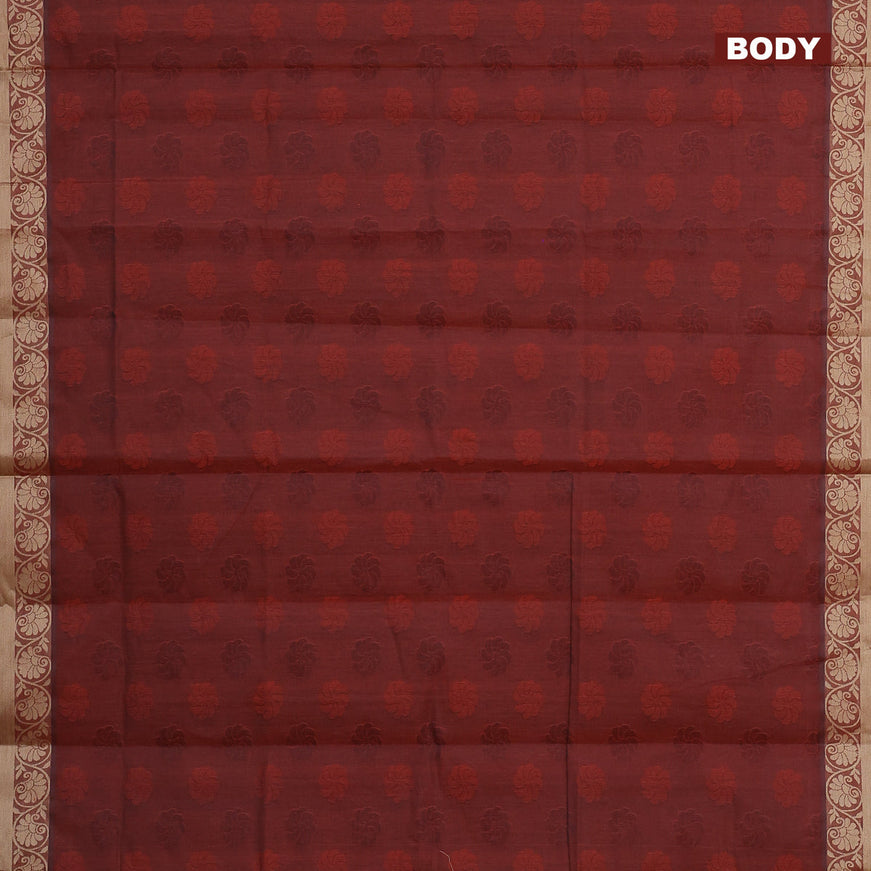 Coimbatore cotton saree rustic brown and sandal with allover self emboss and thread woven border