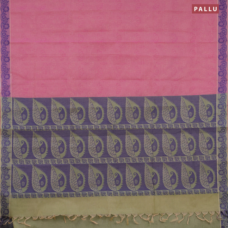 Coimbatore cotton saree pink and pista green with allover self emboss and thread woven border