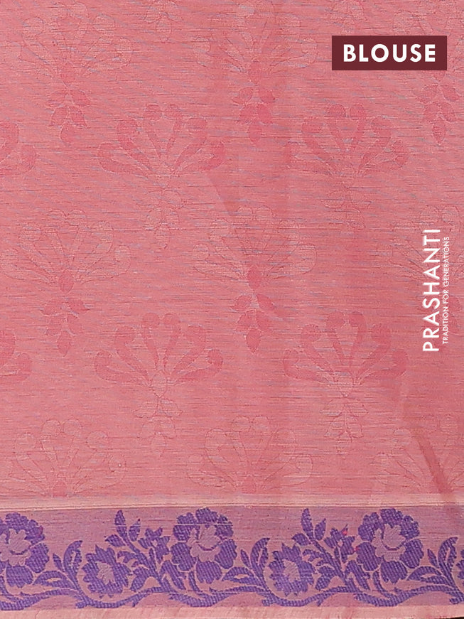 Coimbatore cotton saree sandal and pink with allover self emboss and thread woven border