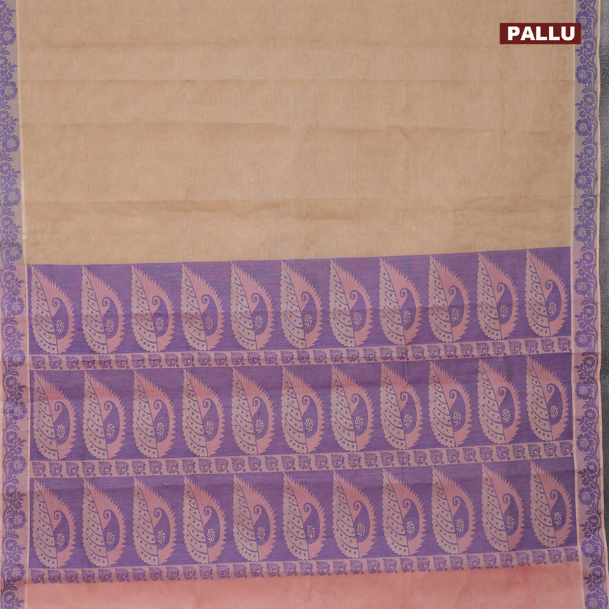 Coimbatore cotton saree sandal and pink shade with allover self emboss and thread woven border