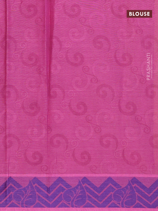Coimbatore cotton saree pinkish yellow and blue with allover self emboss and thread woven border