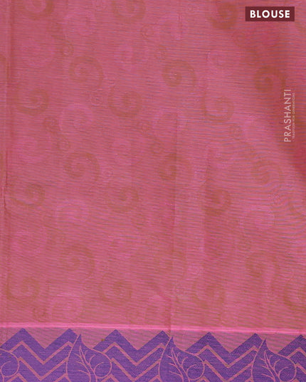Coimbatore cotton saree dual shade of pinkish green and blue with allover self emboss and thread woven border