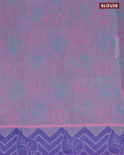 Coimbatore cotton saree pink and blue with allover self emboss and thread woven border