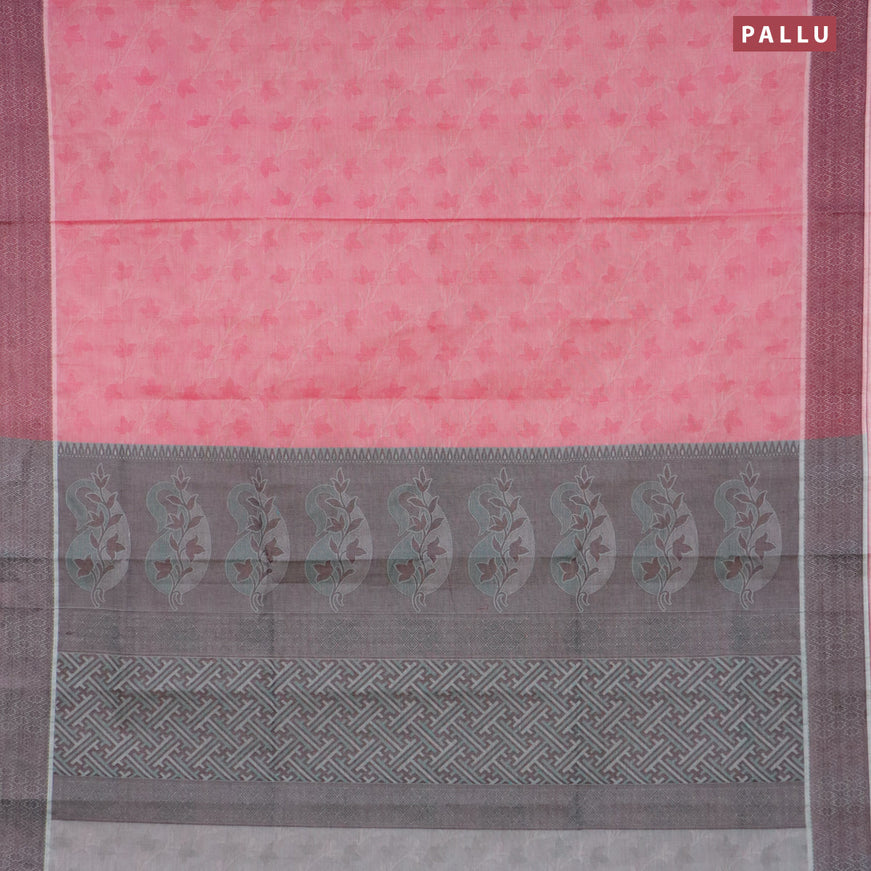 Coimbatore cotton saree pink and green shade with allover self emboss and thread woven border