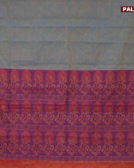 Coimbatore cotton saree dual shade of bluish orange and dual shade of pinkish orange with allover self emboss and thread woven border