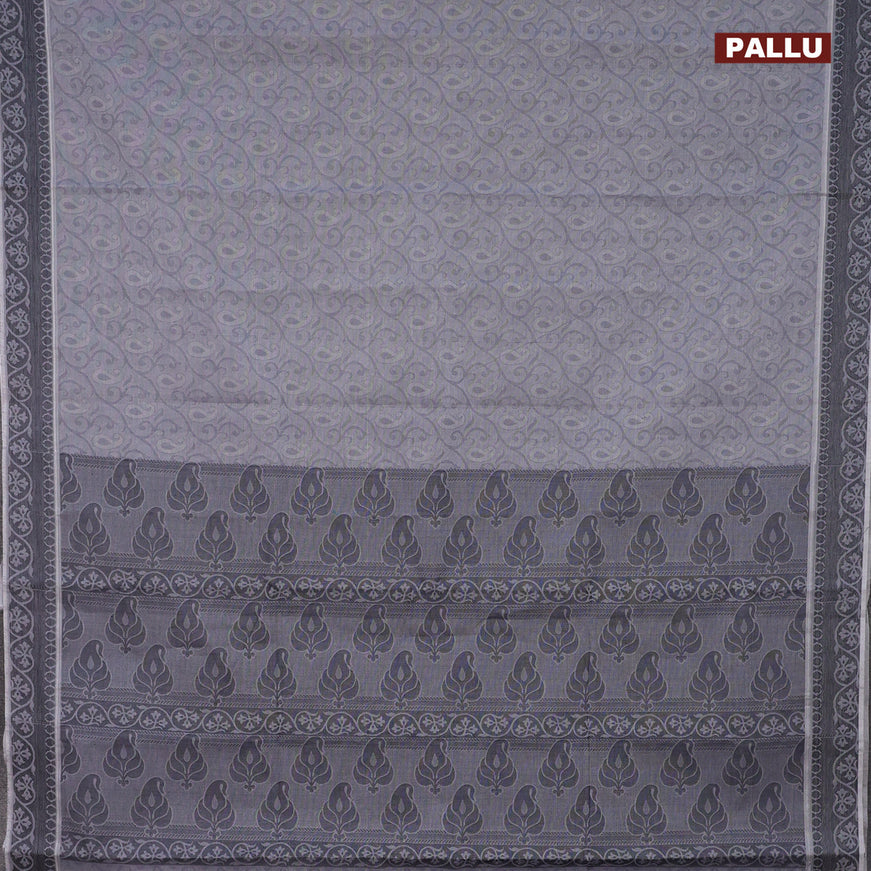Coimbatore cotton saree grey and black with allover self emboss and thread woven border