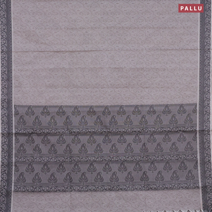 Coimbatore cotton saree grey shade and black with allover self emboss and thread woven border