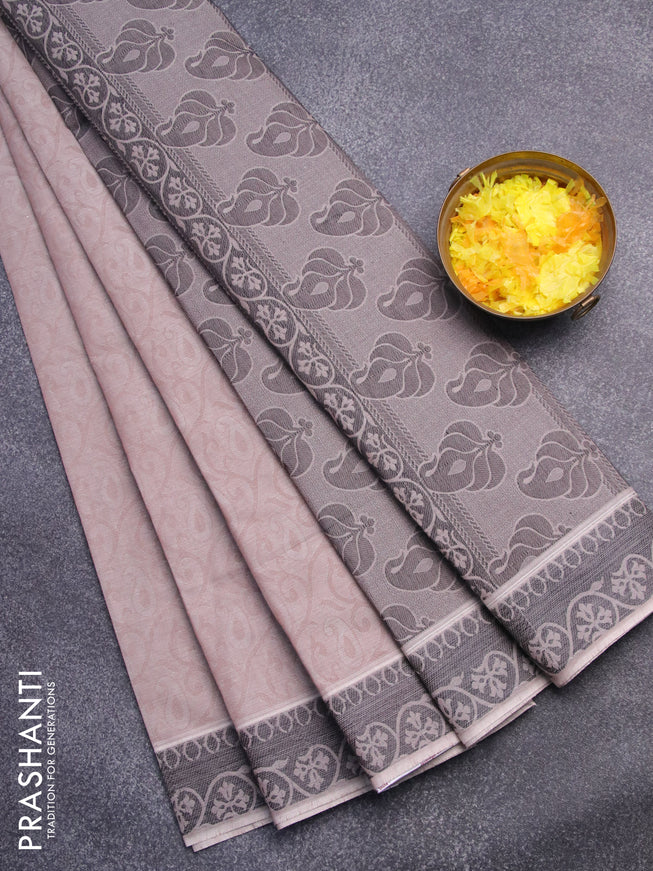 Coimbatore cotton saree brown shade and black with allover self emboss and thread woven border