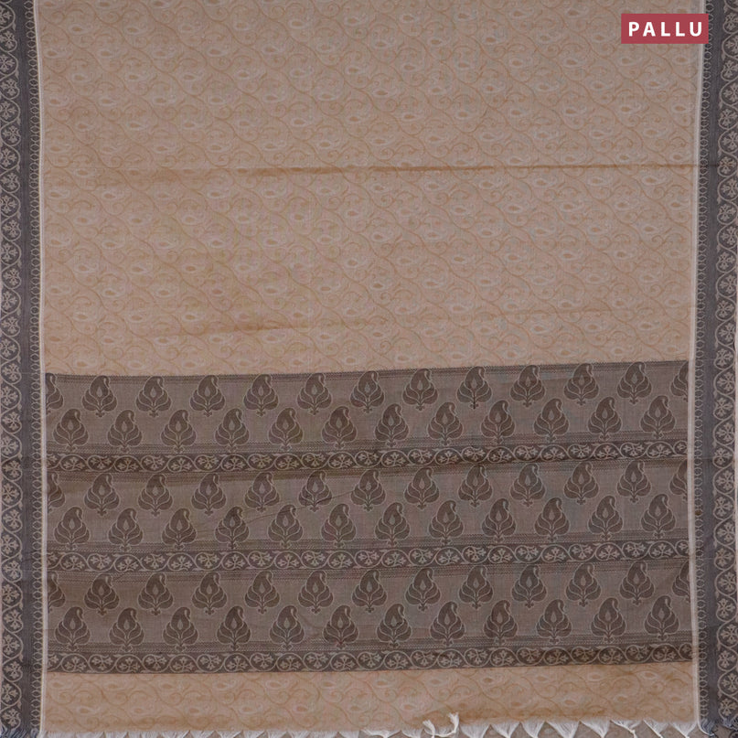 Coimbatore cotton saree dark beige and black with allover self emboss and thread woven border