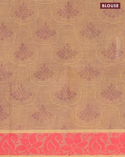 Coimbatore cotton saree dual shade of beige and maroon with allover self emboss and thread woven border