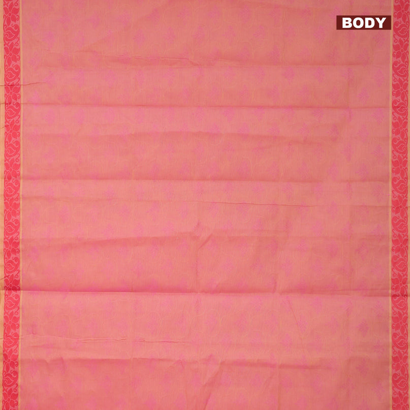 Coimbatore cotton saree dual shade of pink shade and red with allover self emboss and thread woven border