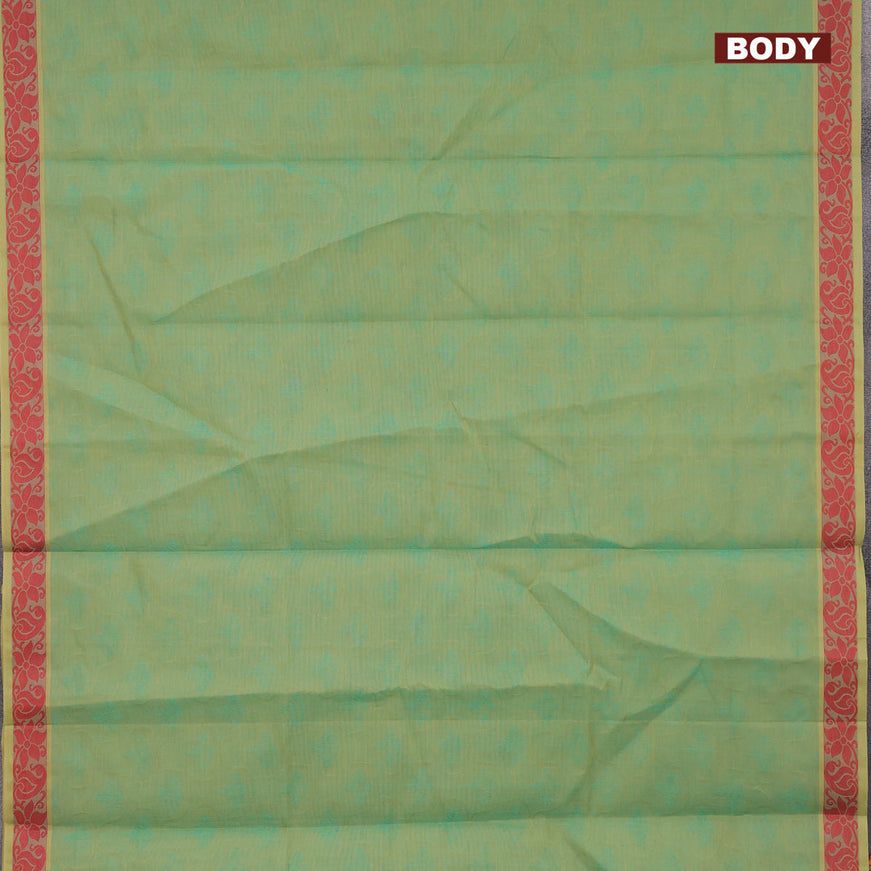 Coimbatore cotton saree teal green and maroon with allover self emboss and thread woven border