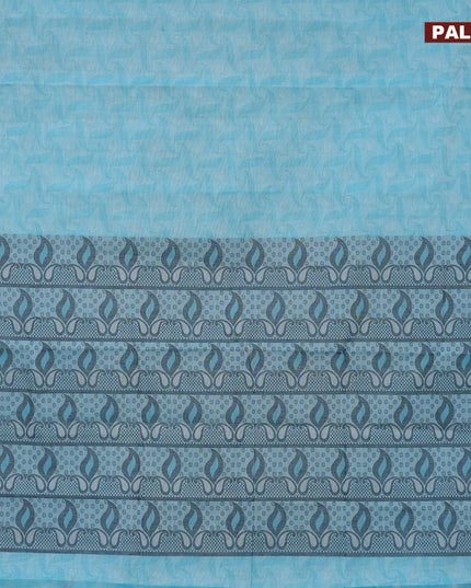 Coimbatore cotton saree light blue and black with allover self emboss and thread woven border