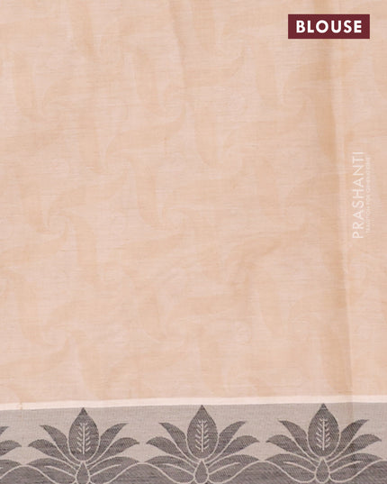Coimbatore cotton saree beige and black with allover self emboss and thread woven border