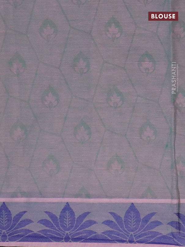 Coimbatore cotton saree dual shade of light pink and blue green with allover self emboss and thread woven border